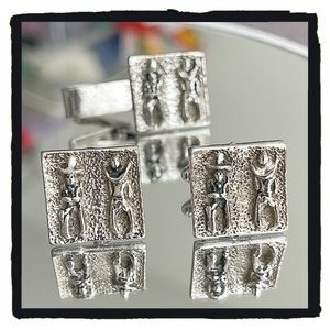 💕Vintage Silver Cowboy Cufflinks & Tie Clip Set💕